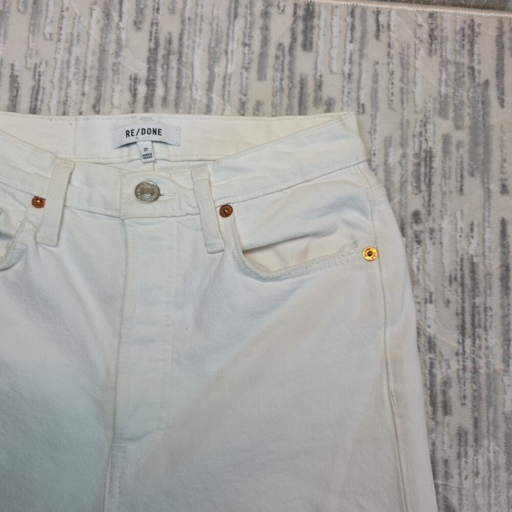 RE/DONE 70s High-Rise Stove Pipe Jeans in Worn White Distressed Denim Sz 27